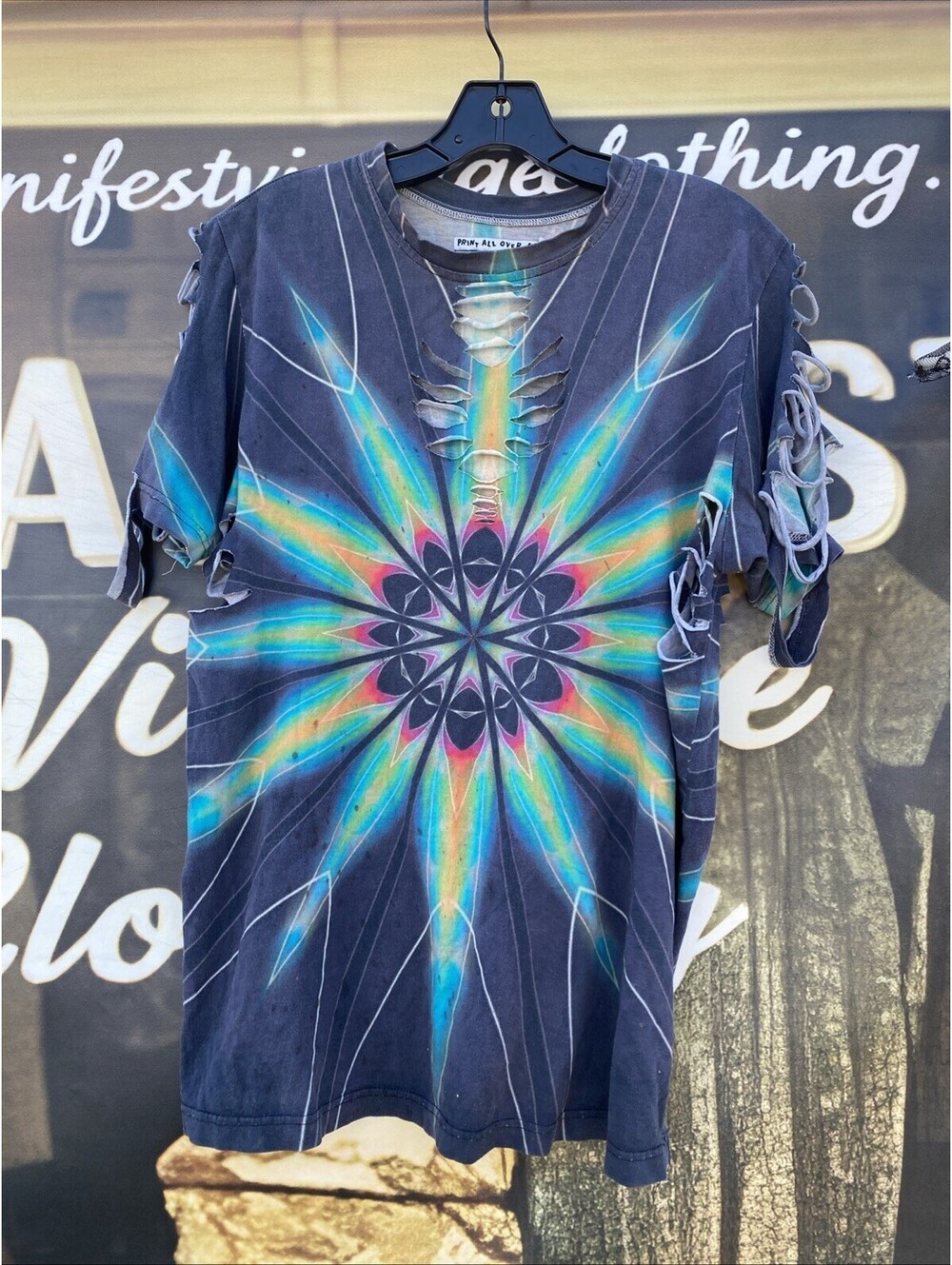 Radical Tie Dye Mandala Festival T Shirt Customized Slashes PAOM T Shirt Size L